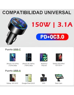 Cargador auto Xtellar de 120 W USB