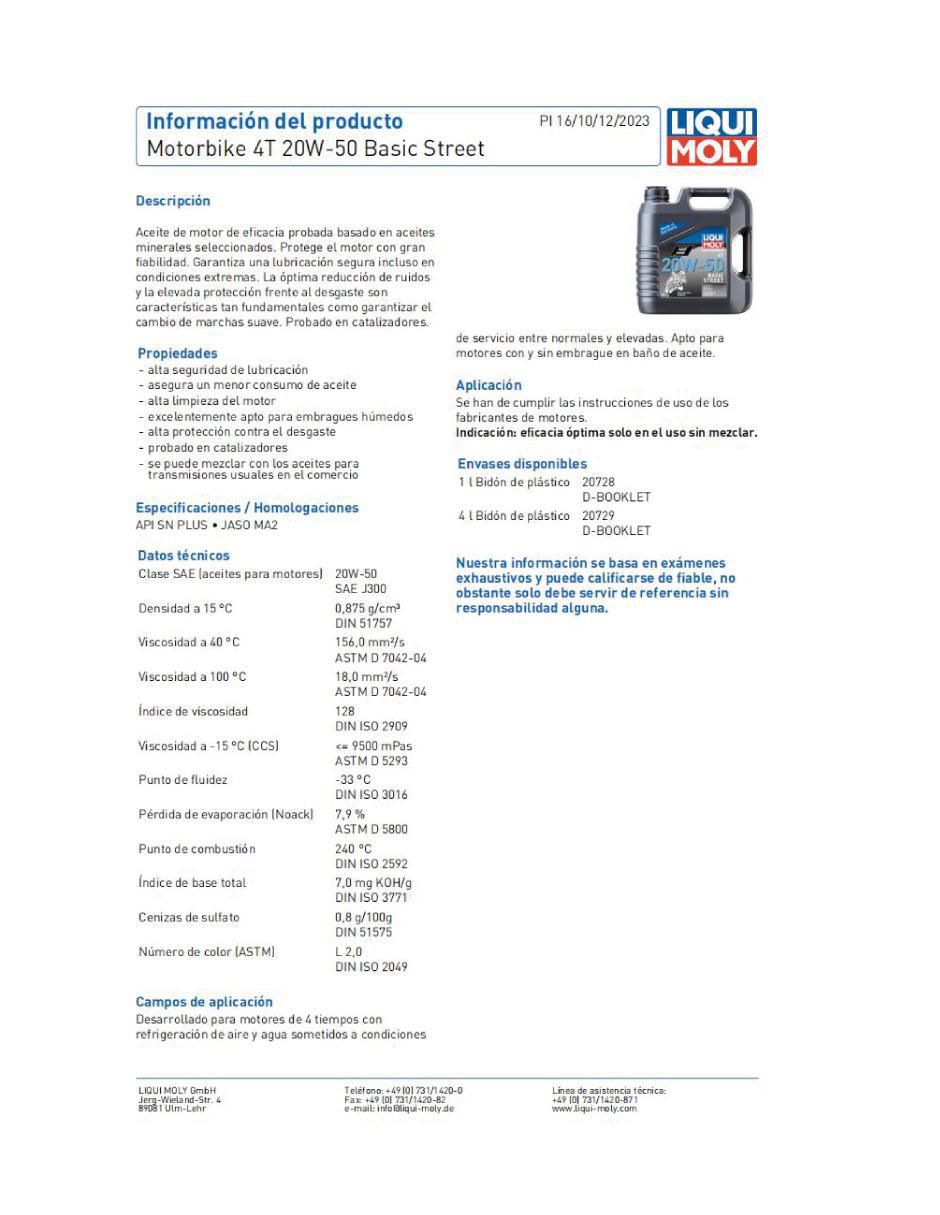 Lubricante mineral para moto 20W-50 1 pieza 2