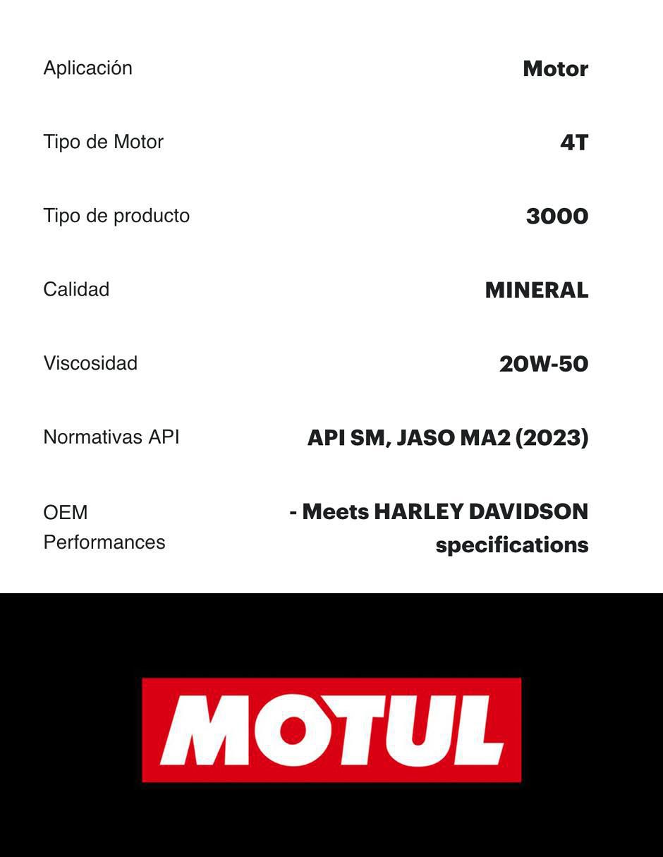 Aceite mineral para moto 20W-50 2 L 3