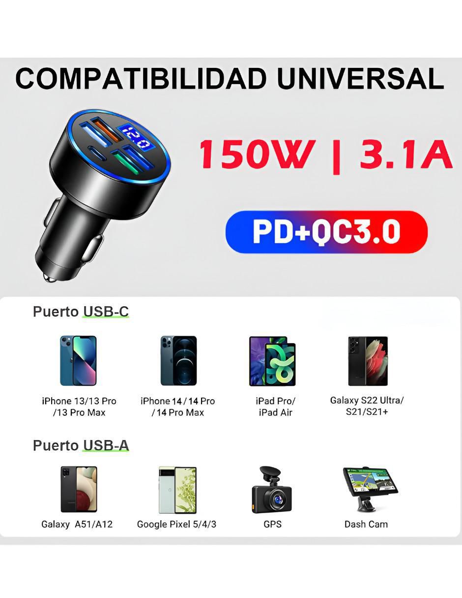 Cargador auto de 120 W USB 2