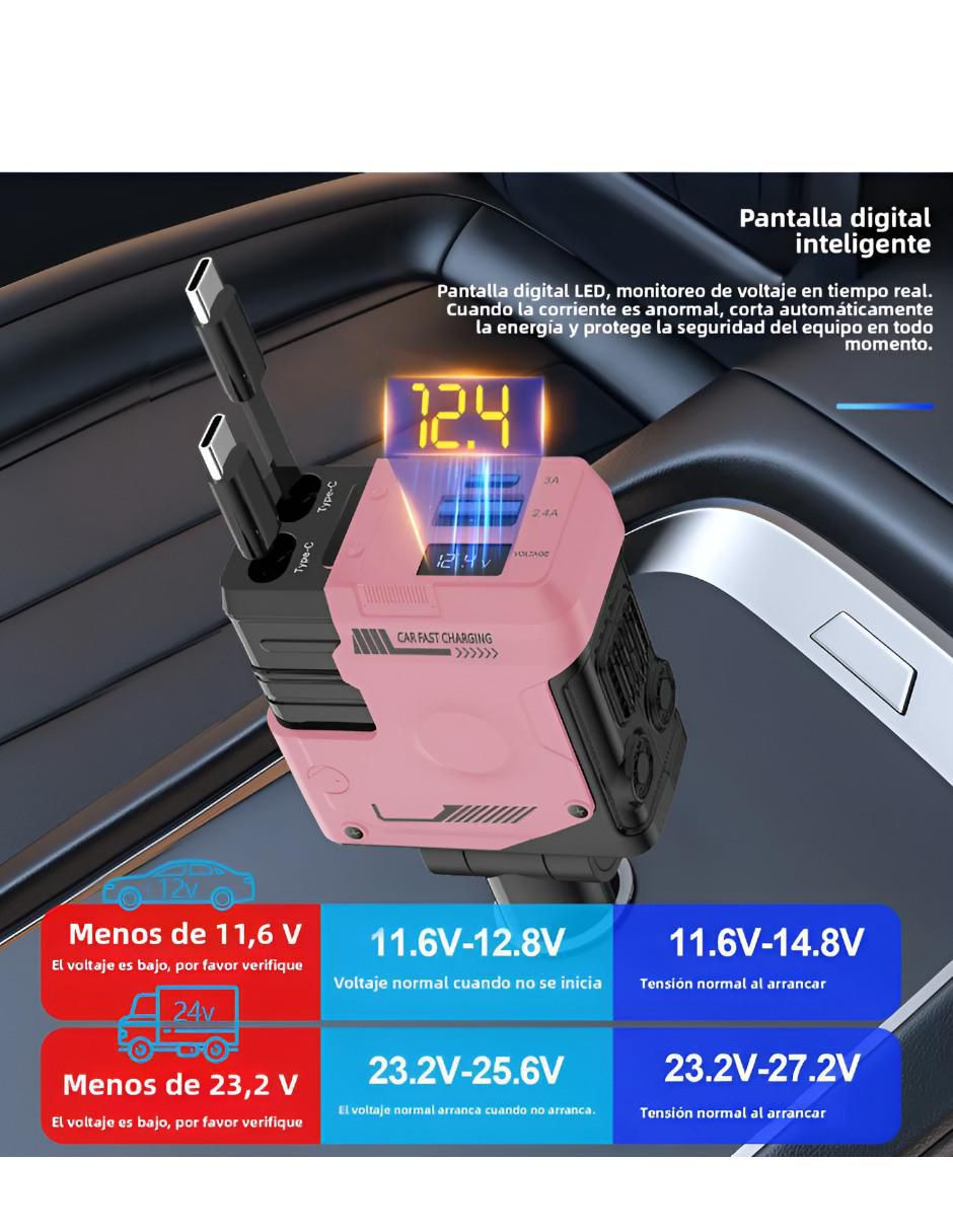 Cargador auto de 120 W auxiliar, USB C XTLLAR6208 2