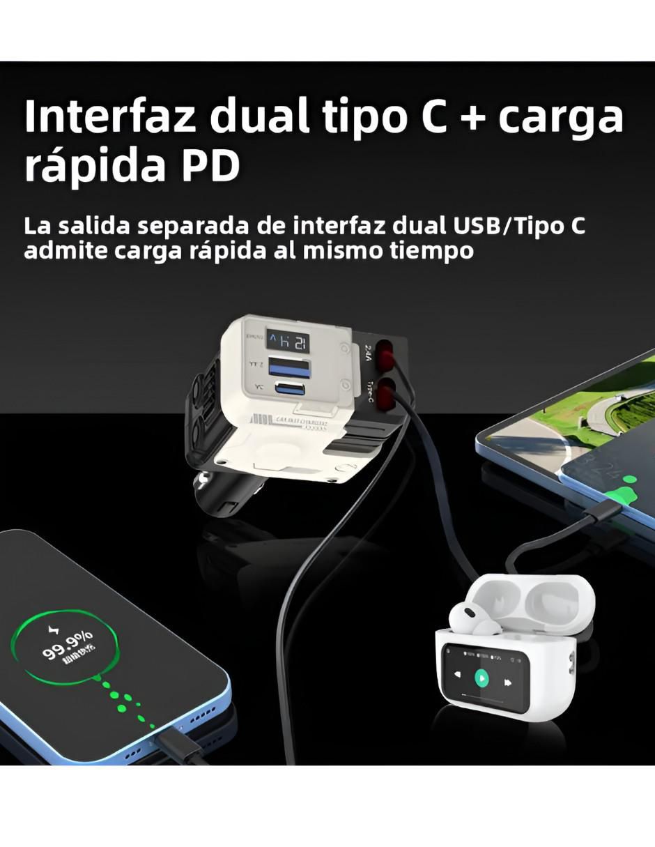 Cargador auto de 120 W USB + USB tipo C 2