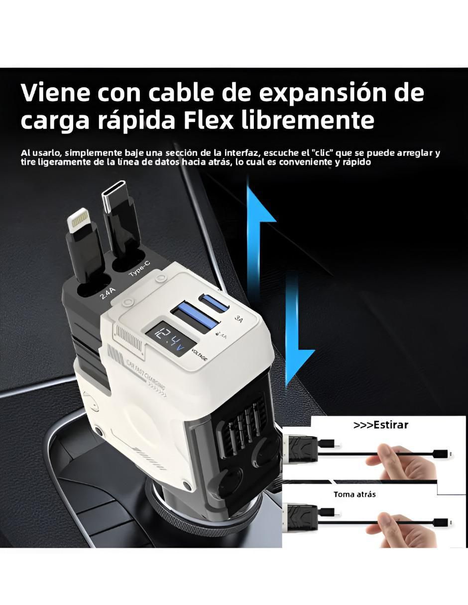 Cargador auto de 120 W USB + USB tipo C 3