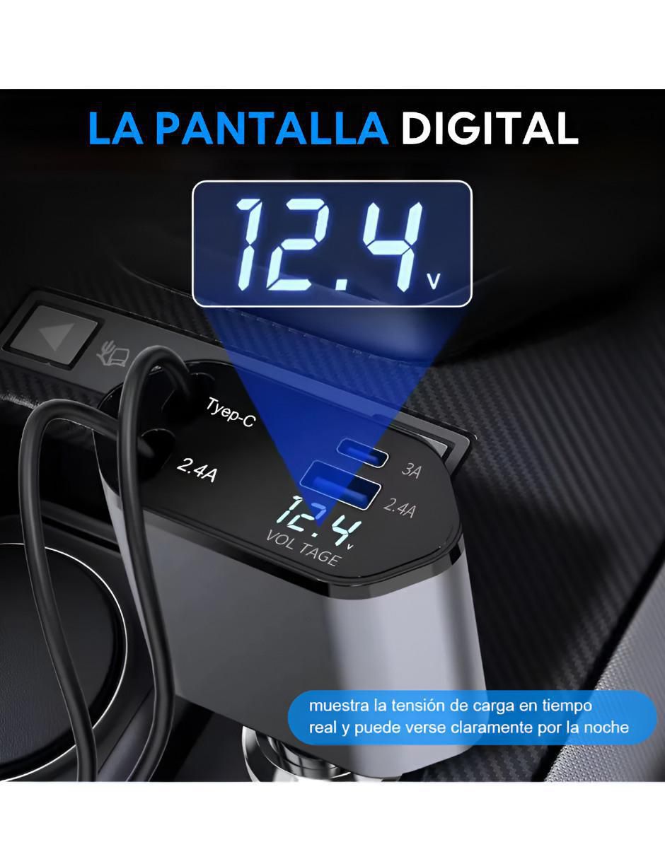 Cargador auto de 120 W USB + USB tipo C 2
